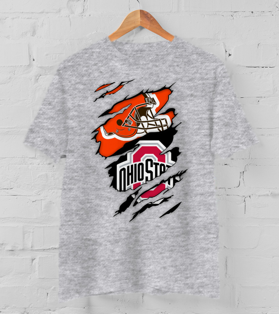 Ohio State Buckeyes Cleveland Browns Helmet Fusion T-Shirt