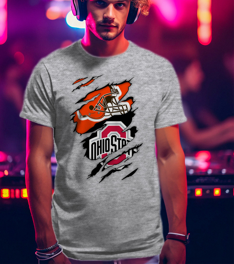 Ohio State Buckeyes Cleveland Browns Helmet Fusion T-Shirt