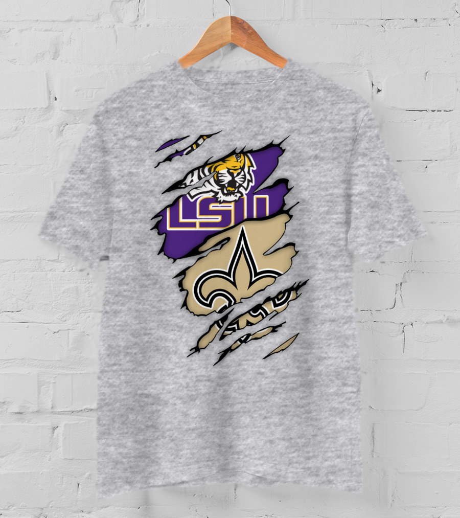 LSU Tigers New Orleans Saints Fleur-de-Lis Torn T-Shirt
