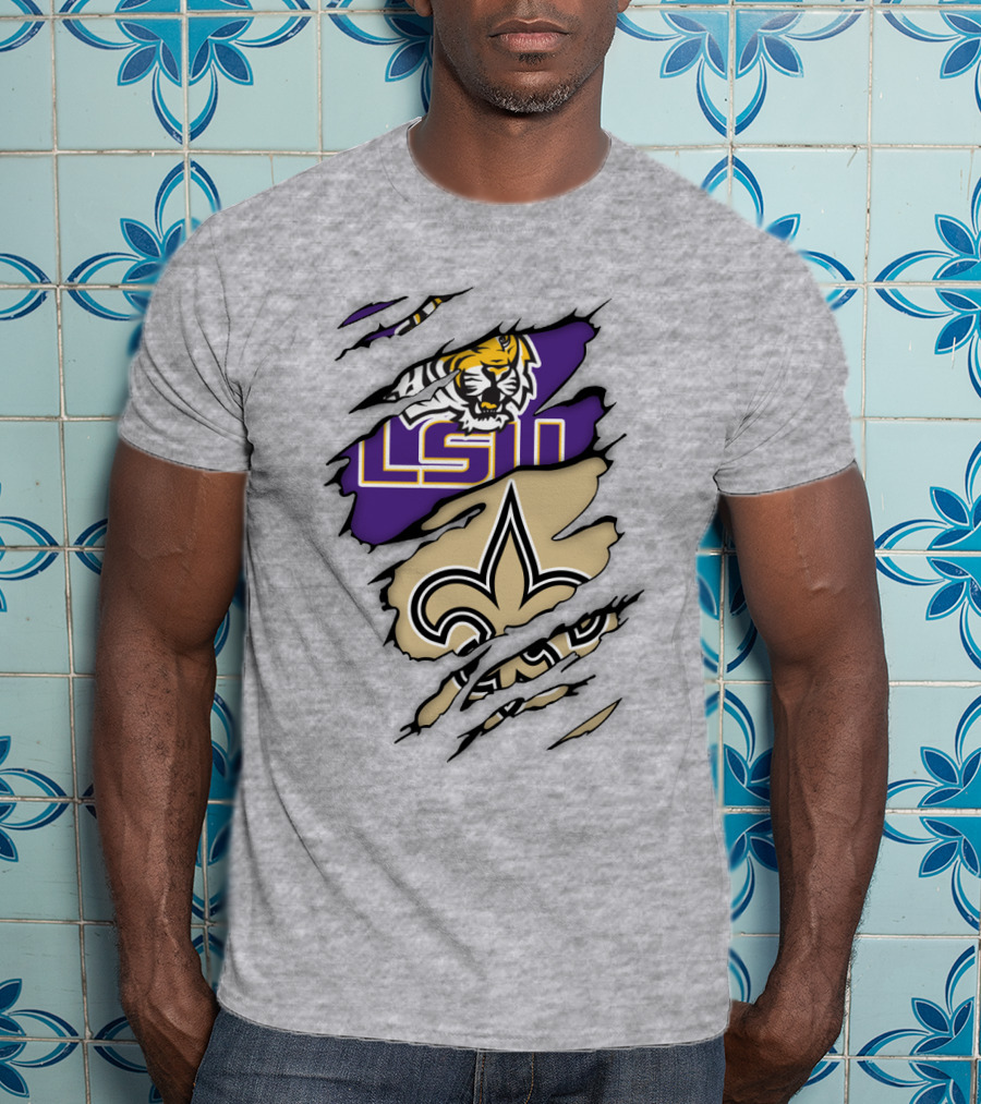 LSU Tigers New Orleans Saints Fleur-de-Lis Torn T-Shirt