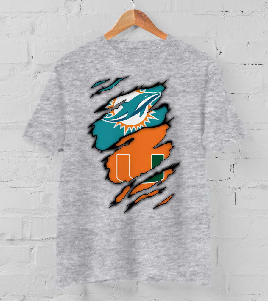 Miami Hurricanes Miami Dolphins Logo Design Claw Mark Style T-Shirt