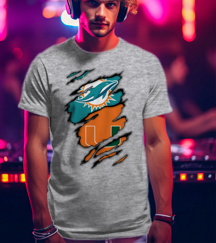 Miami Hurricanes Miami Dolphins Logo Design Claw Mark Style T-Shirt