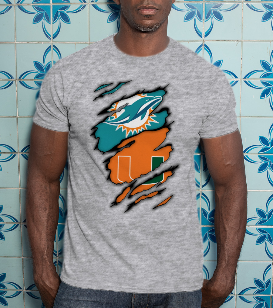 Miami Hurricanes Miami Dolphins Logo Design Claw Mark Style T-Shirt