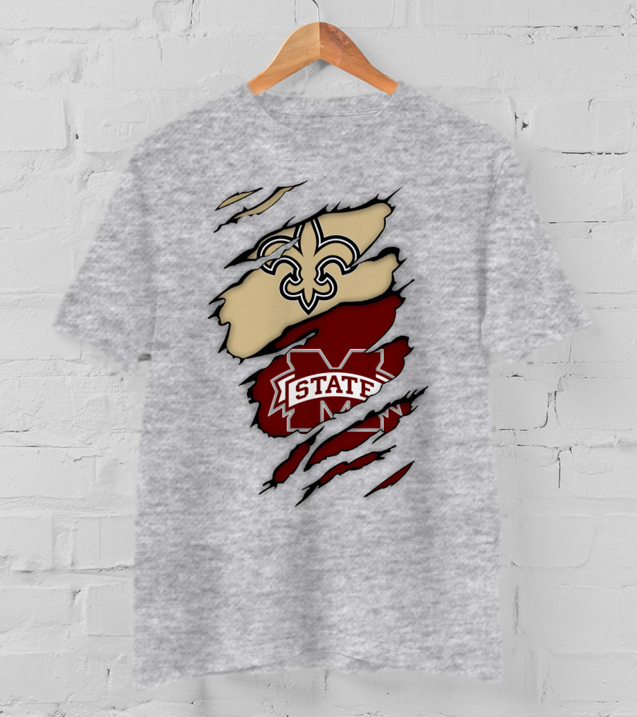 New Orleans Saints Mississippi State Torn T-Shirt