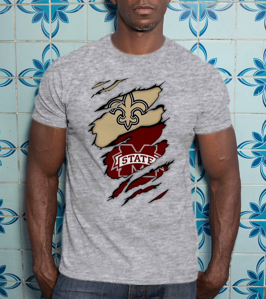 New Orleans Saints Mississippi State Torn T-Shirt