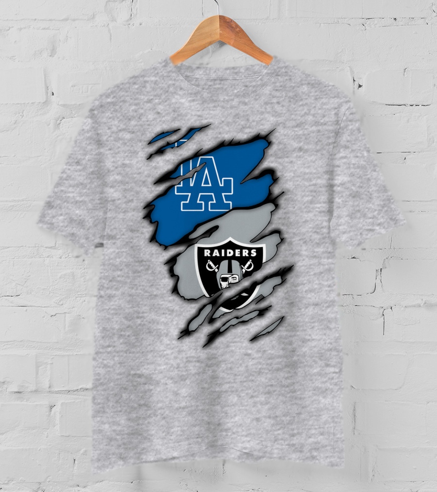 Los Angeles Dodgers Raiders Logo Mashup T-Shirt