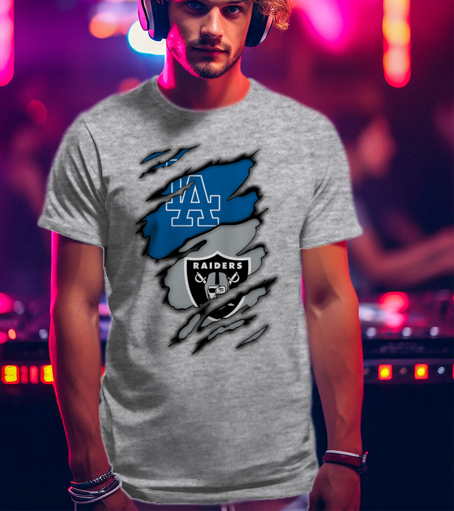 Los Angeles Dodgers Raiders Logo Mashup T-Shirt