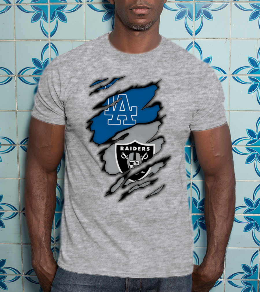 Los Angeles Dodgers Raiders Logo Mashup T-Shirt