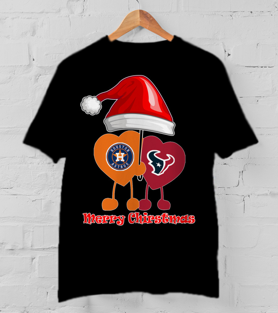 Houston Texans Houston Astros Merry Christmas Santa Hat T-Shirt