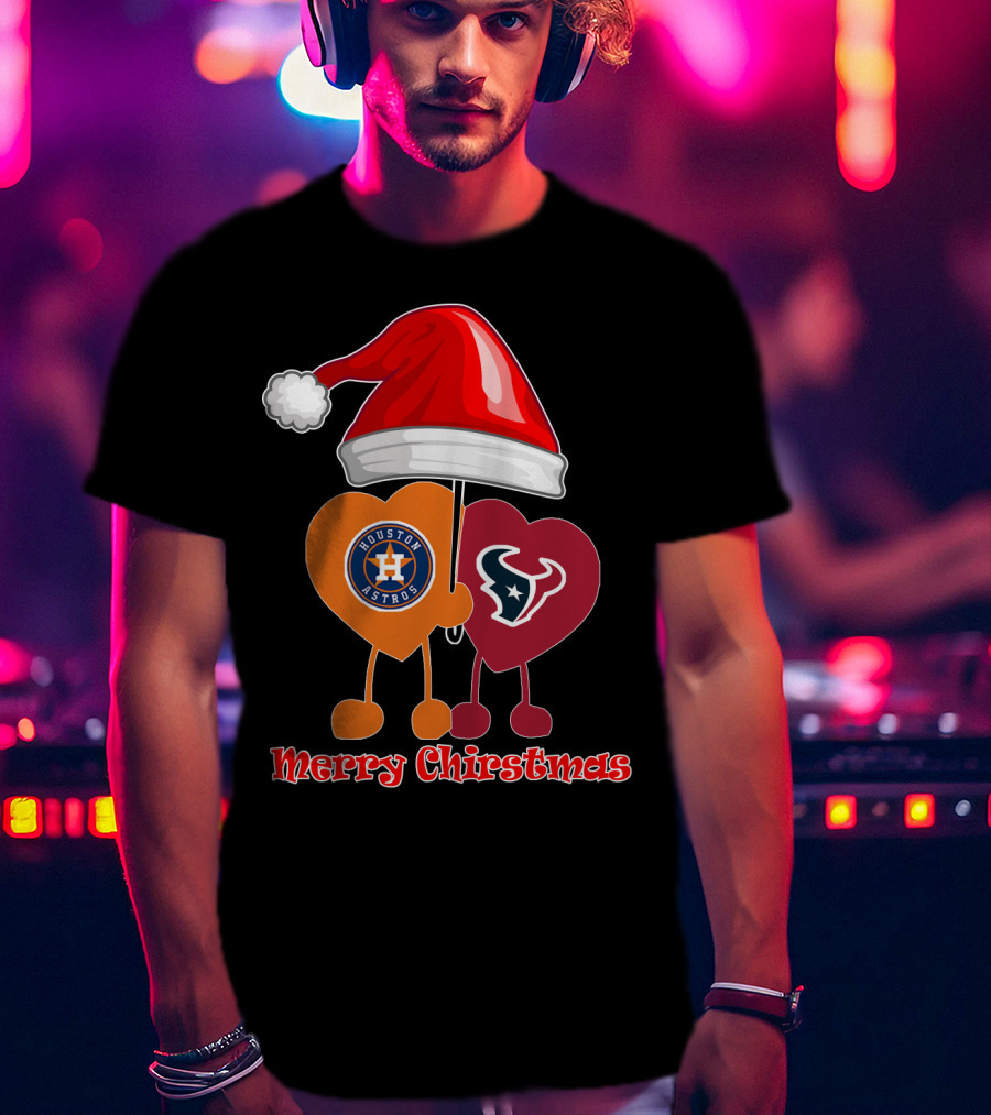 Houston Texans Houston Astros Merry Christmas Santa Hat T-Shirt