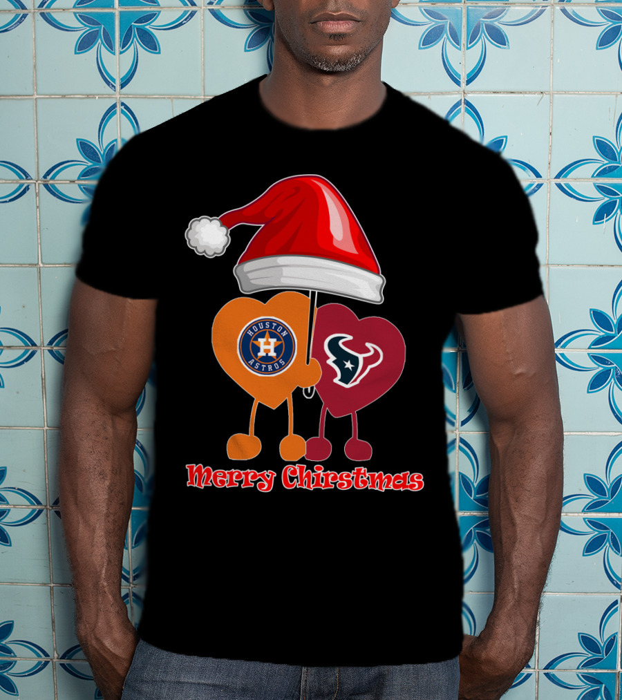 Houston Texans Houston Astros Merry Christmas Santa Hat T-Shirt