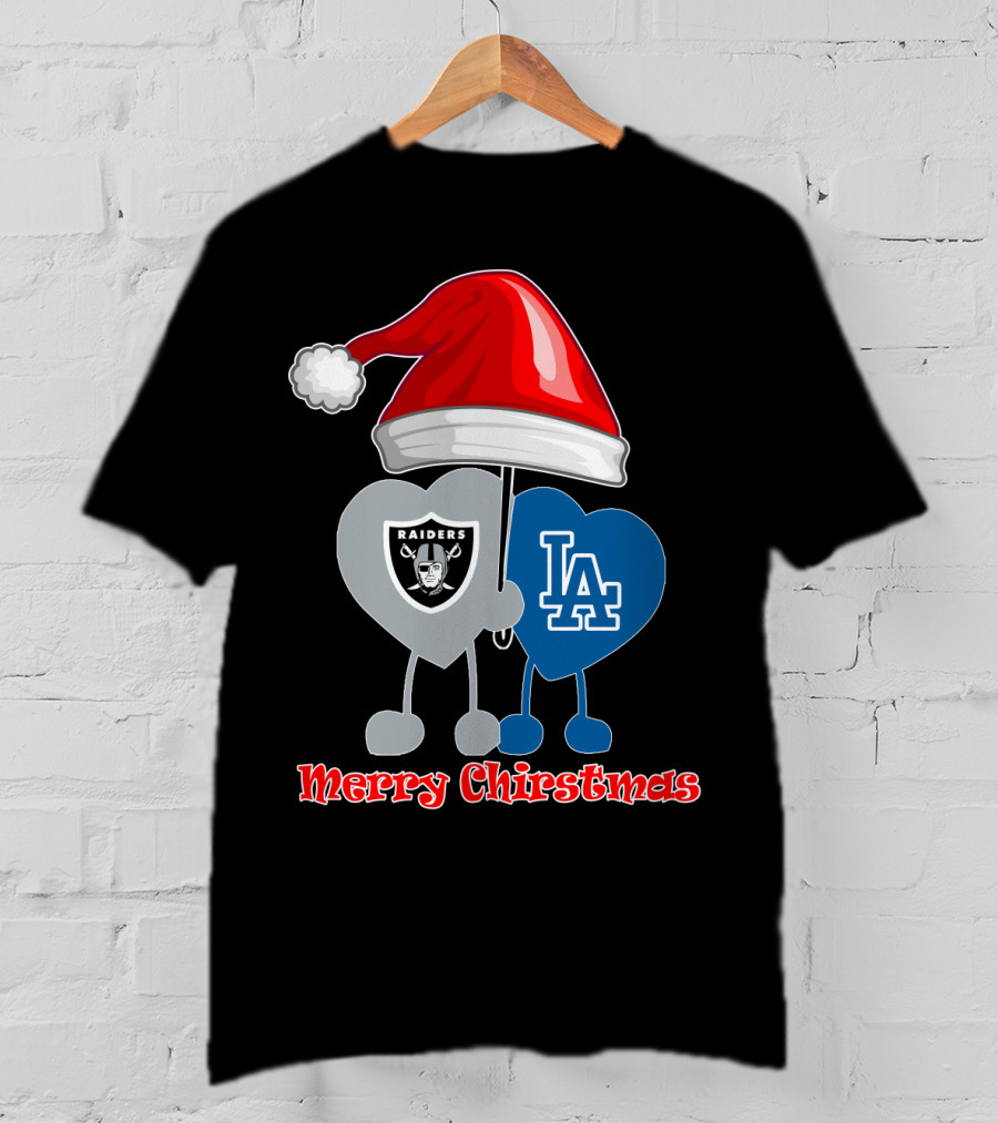 Merry Christmas Los Angeles Dodgers Oakland Raiders Santa Hat T-Shirt