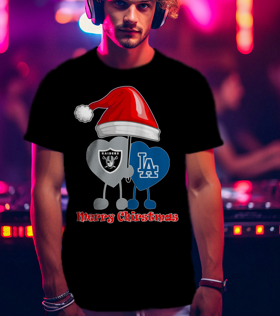 Merry Christmas Los Angeles Dodgers Oakland Raiders Santa Hat T-Shirt
