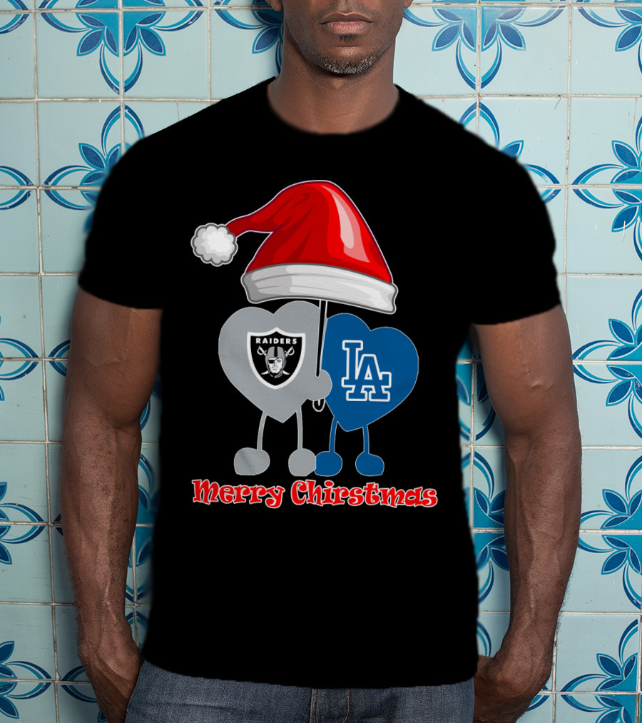 Merry Christmas Los Angeles Dodgers Oakland Raiders Santa Hat T-Shirt