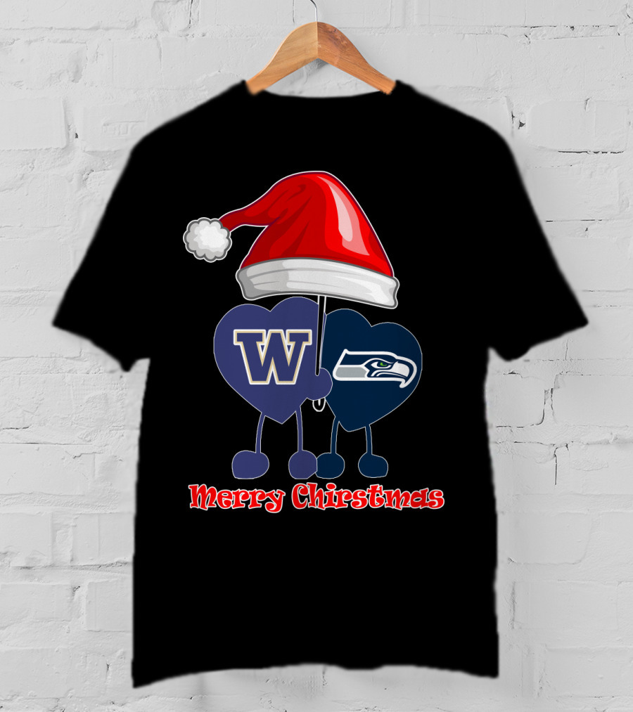 Merry Christmas Washington Seattle Seahawks W Festive Santa Hat T-Shirt