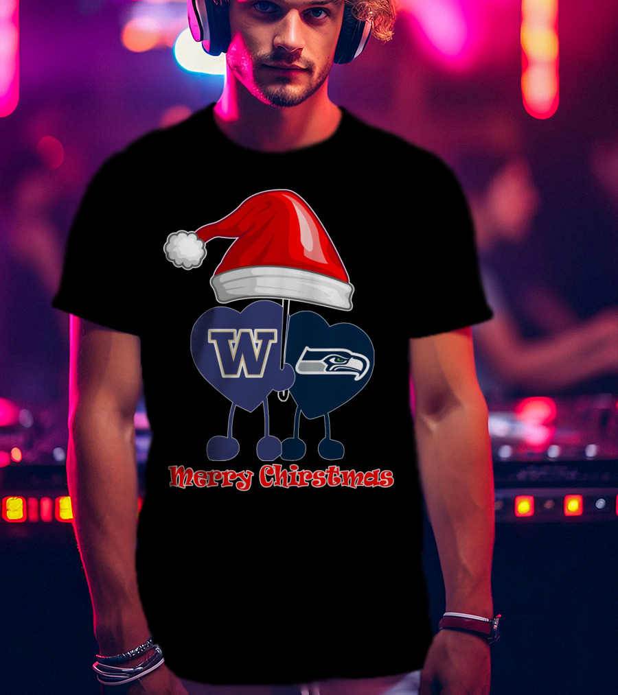 Merry Christmas Washington Seattle Seahawks W Festive Santa Hat T-Shirt
