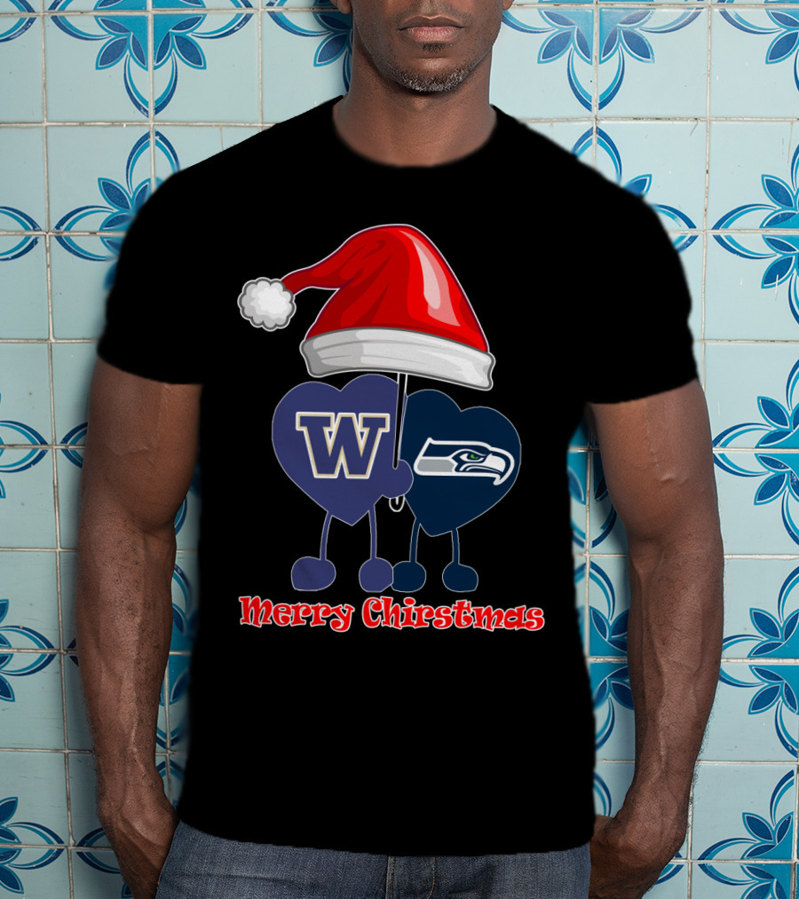 Merry Christmas Washington Seattle Seahawks W Festive Santa Hat T-Shirt