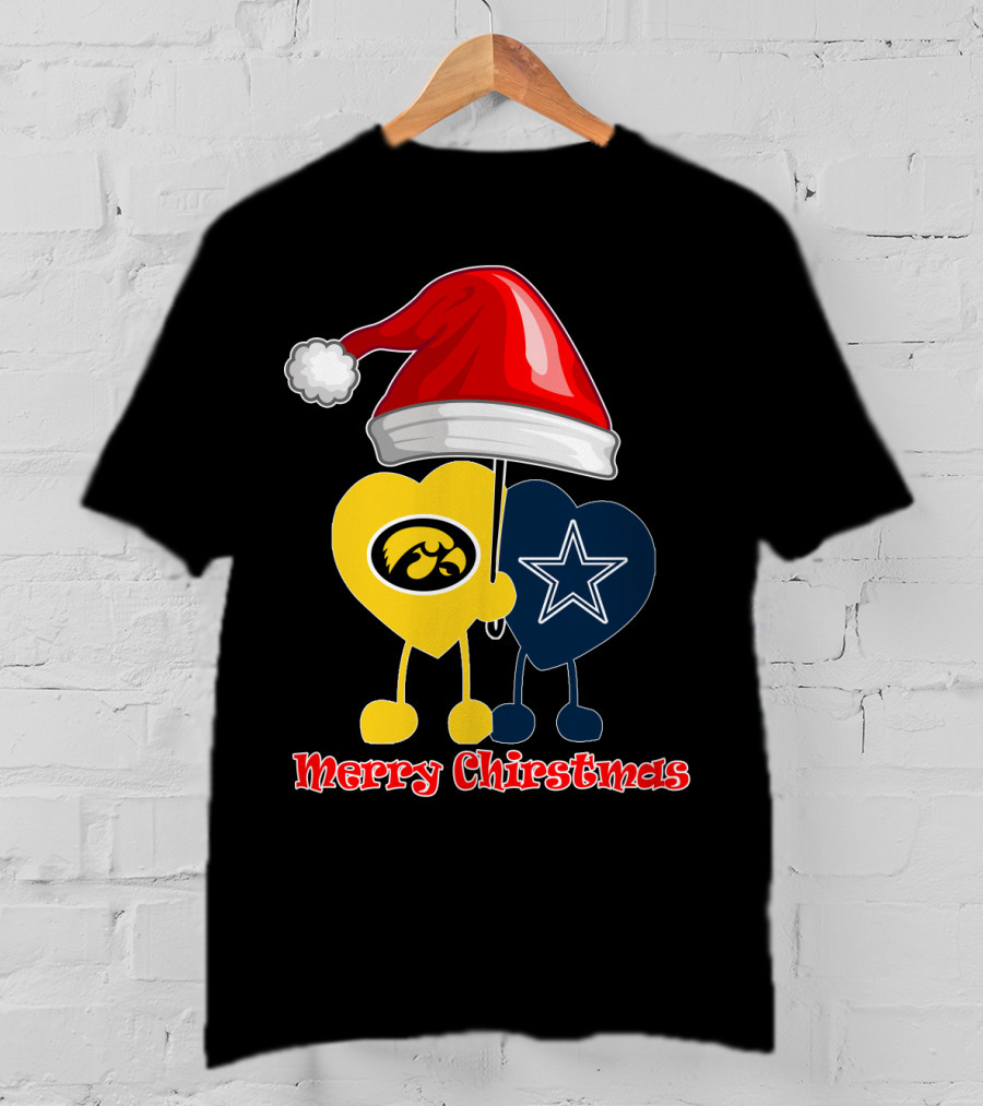 Merry Christmas Iowa Hawkeyes Dallas Cowboys Santa Hat T-Shirt