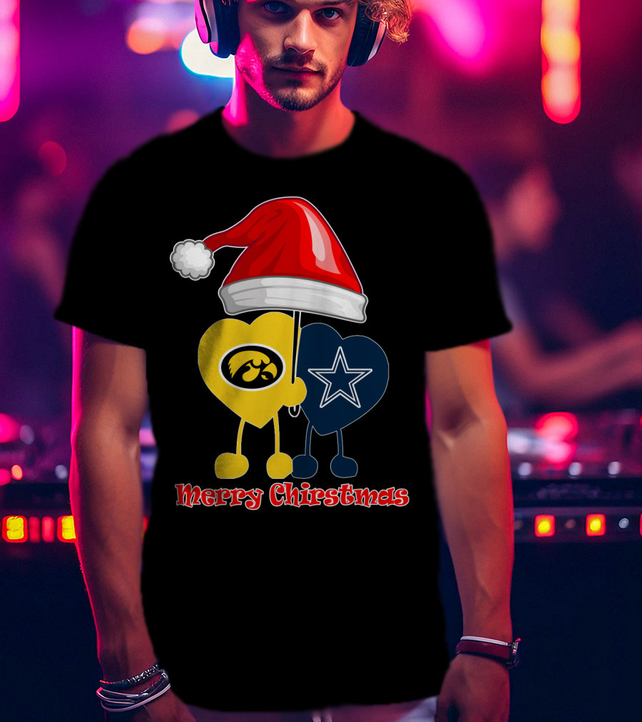 Merry Christmas Iowa Hawkeyes Dallas Cowboys Santa Hat T-Shirt