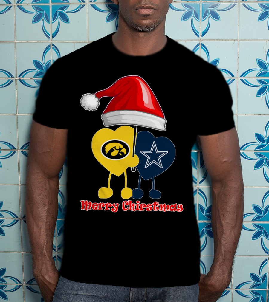 Merry Christmas Iowa Hawkeyes Dallas Cowboys Santa Hat T-Shirt