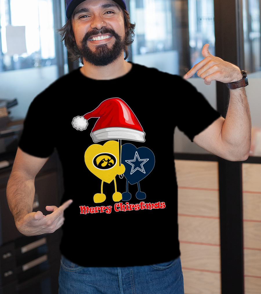 Merry Christmas Iowa Hawkeyes Dallas Cowboys Santa Hat T-Shirt