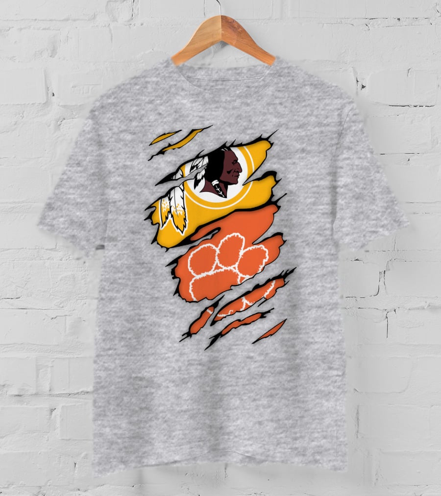 Washington Redskins Clemson Tigers Claw Marks Logo Art T-Shirt