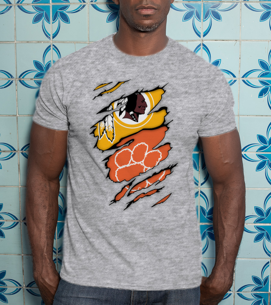 Washington Redskins Clemson Tigers Claw Marks Logo Art T-Shirt