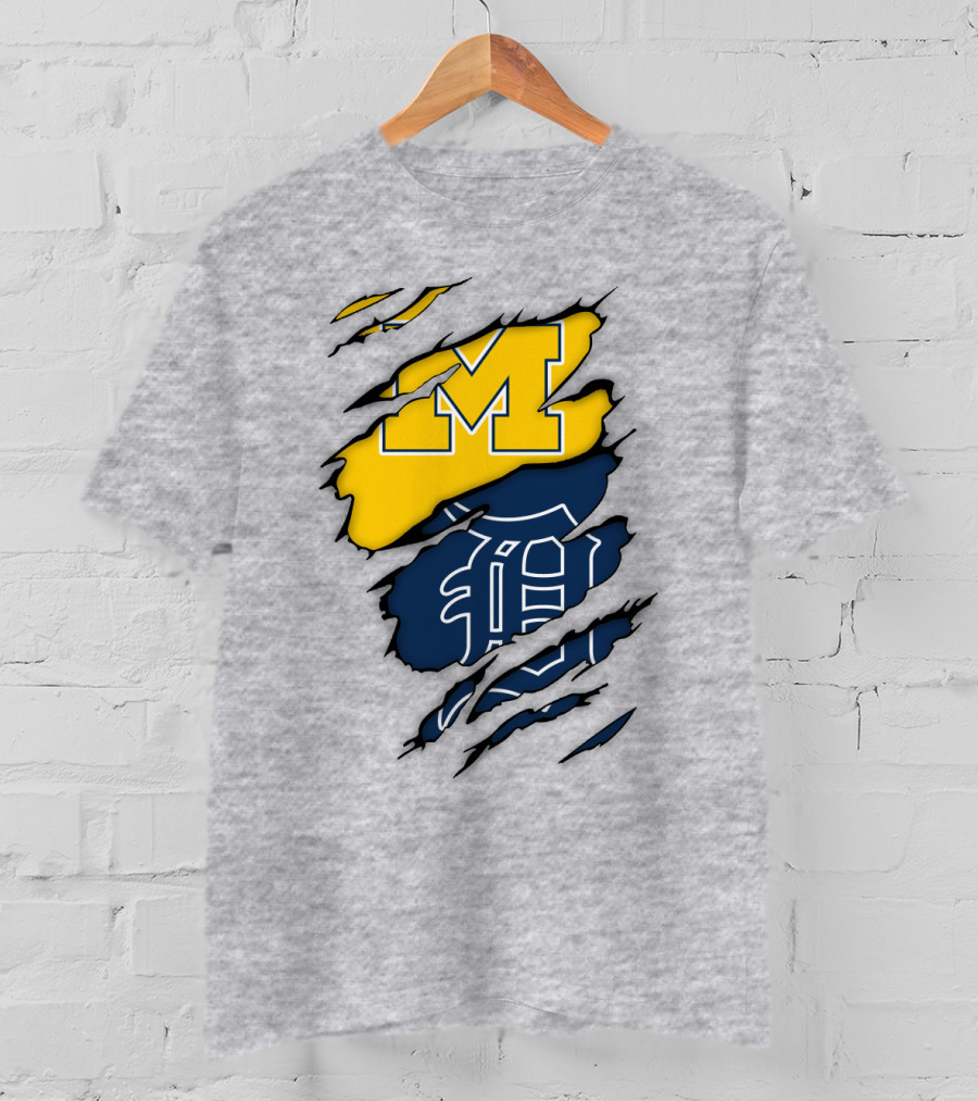 Michigan Wolverines Detroit Tigers Logo Claw Marks T-Shirt