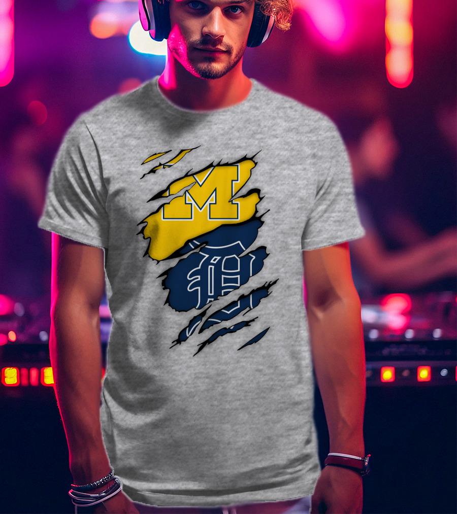 Michigan Wolverines Detroit Tigers Logo Claw Marks T-Shirt