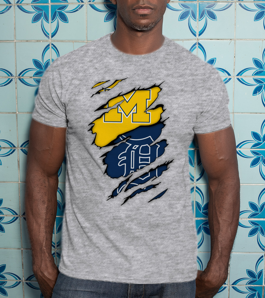 Michigan Wolverines Detroit Tigers Logo Claw Marks T-Shirt