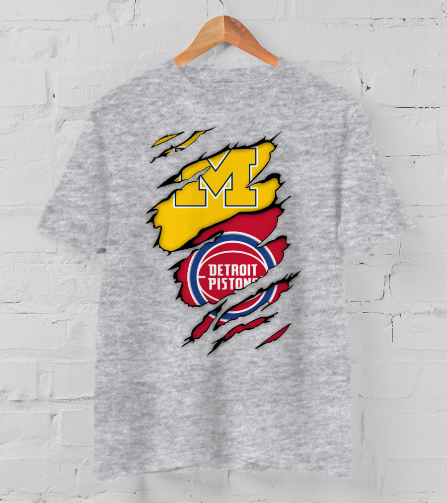 Detroit Pistons Michigan Wolverines Team Logo Mashup T-Shirt