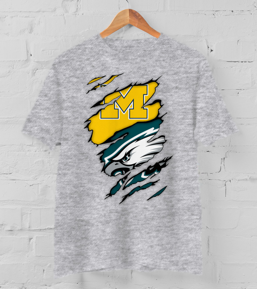 Philadelphia Eagles Michigan Wolverines Logo Combination T-Shirt