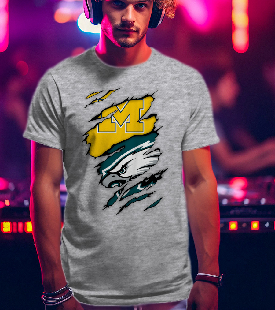 Philadelphia Eagles Michigan Wolverines Logo Combination T-Shirt