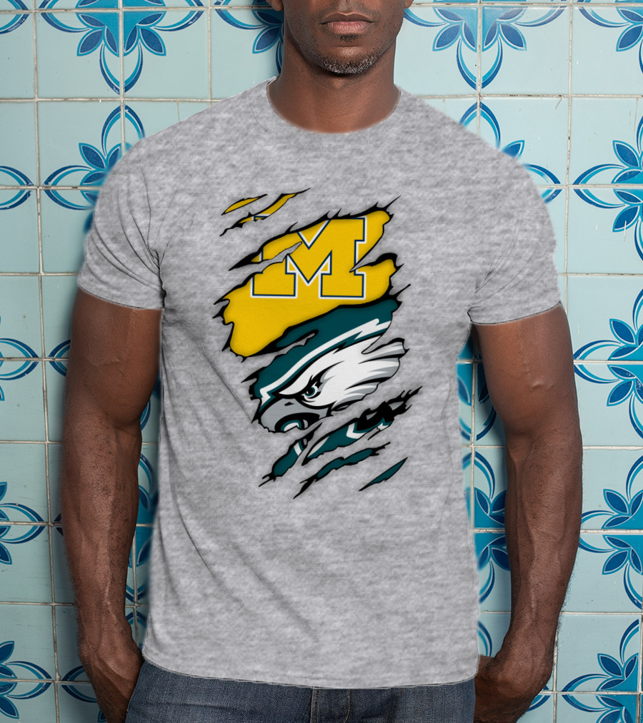 Philadelphia Eagles Michigan Wolverines Logo Combination T-Shirt
