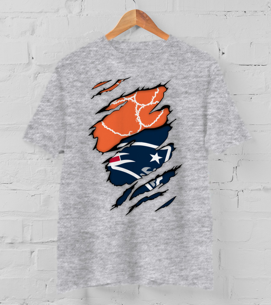 New England Patriots Clemson Football Claw Marks Logo Mashup T-Shirt