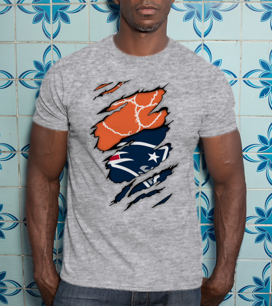 New England Patriots Clemson Football Claw Marks Logo Mashup T-Shirt