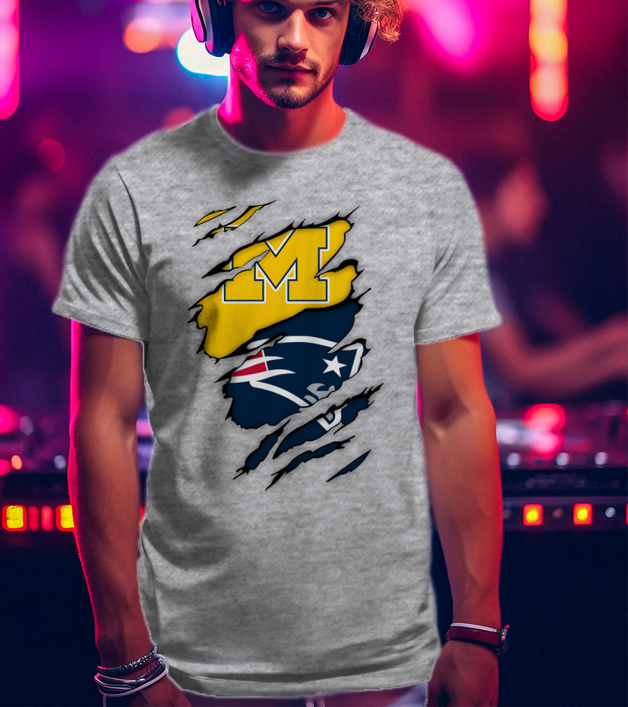 New England Patriots Michigan Wolverines Logo Blend T-Shirt