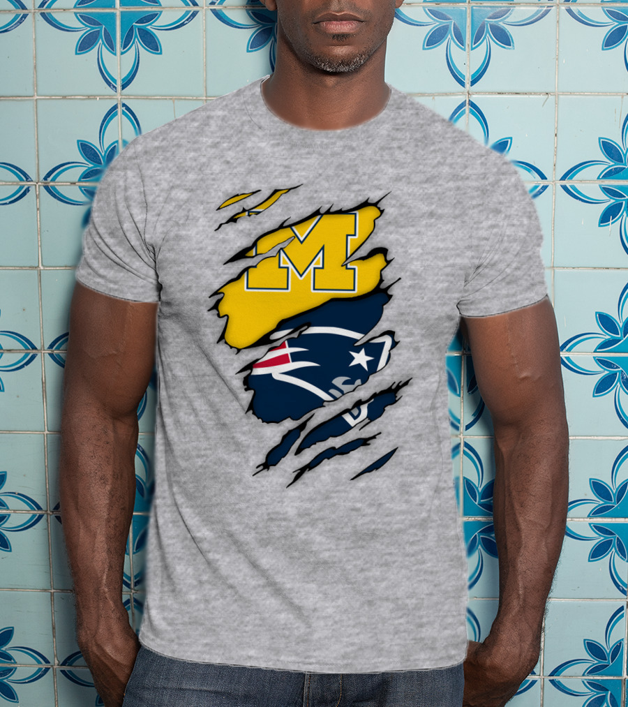 New England Patriots Michigan Wolverines Logo Blend T-Shirt