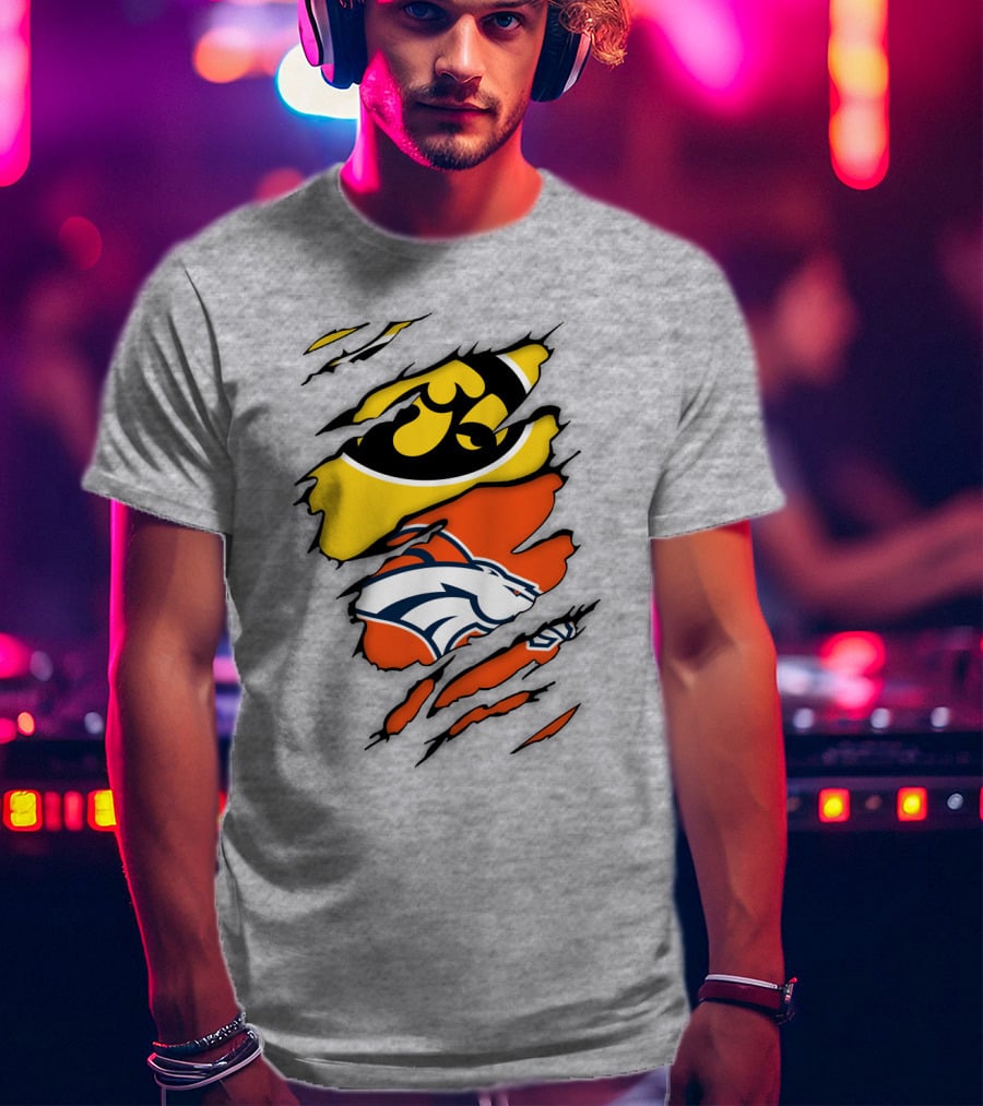 Iowa Hawkeyes Denver Broncos Fan Crossover T-Shirt