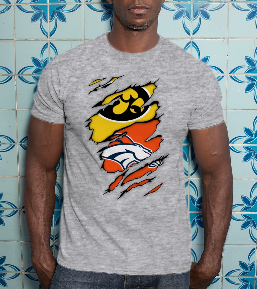Iowa Hawkeyes Denver Broncos Fan Crossover T-Shirt