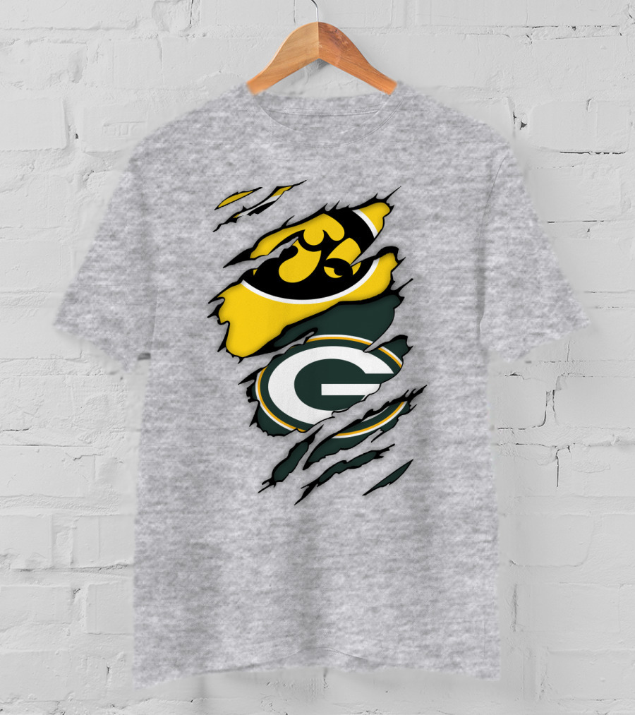 Green Bay Packers Iowa Hawkeyes Team Spirit Logo Fusion T-Shirt