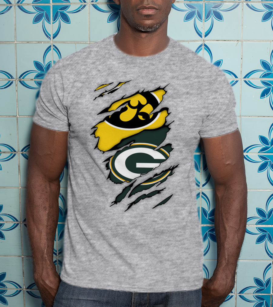 Green Bay Packers Iowa Hawkeyes Team Spirit Logo Fusion T-Shirt