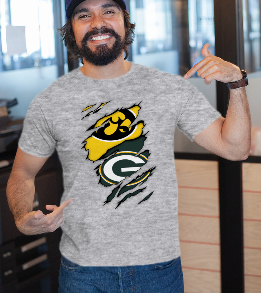 Green Bay Packers Iowa Hawkeyes Team Spirit Logo Fusion T-Shirt