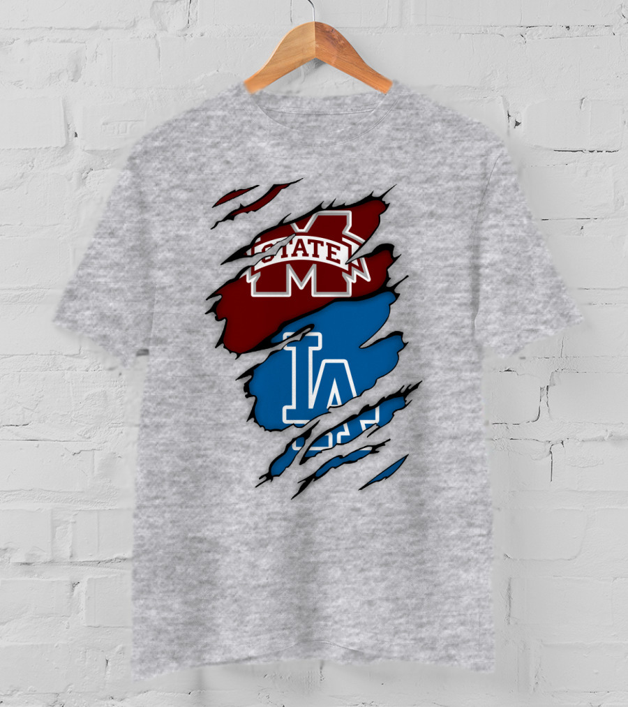 Los Angeles Dodgers LA Mississippi State MS State Torn Effect T-Shirt