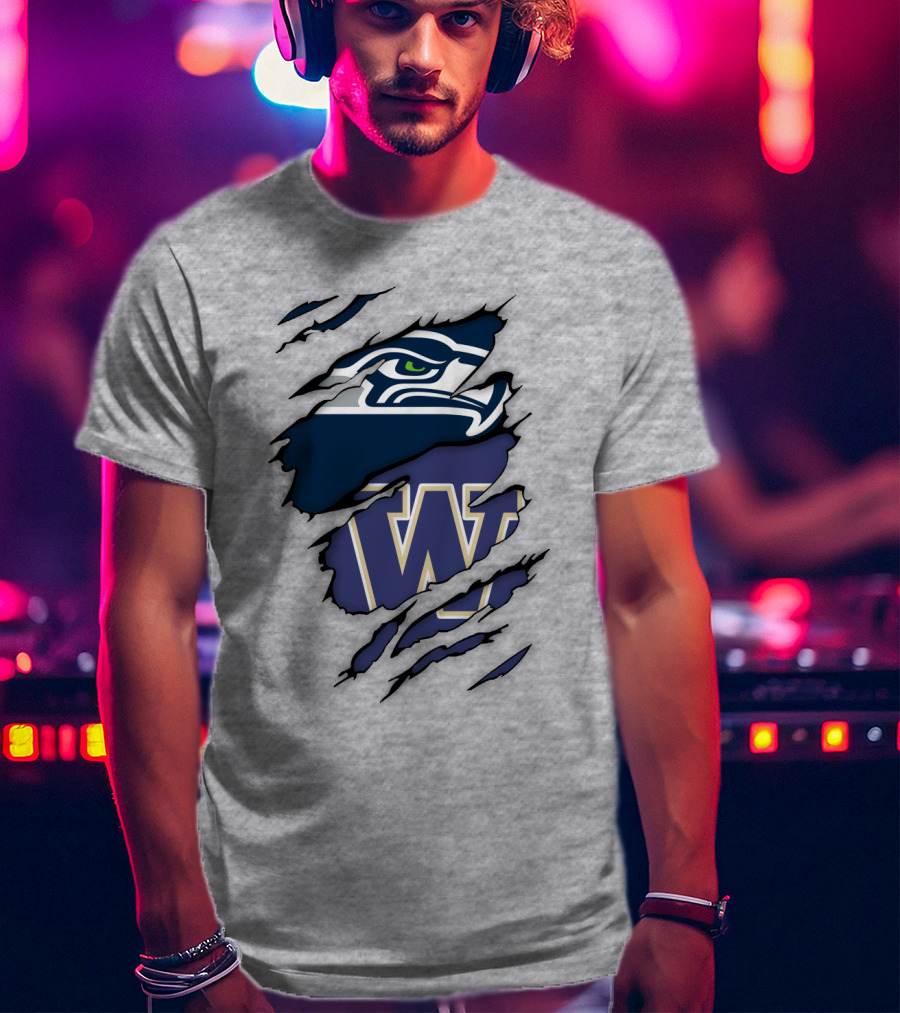 Seahawks University Of Washington Huskies Logo Fusion T-Shirt