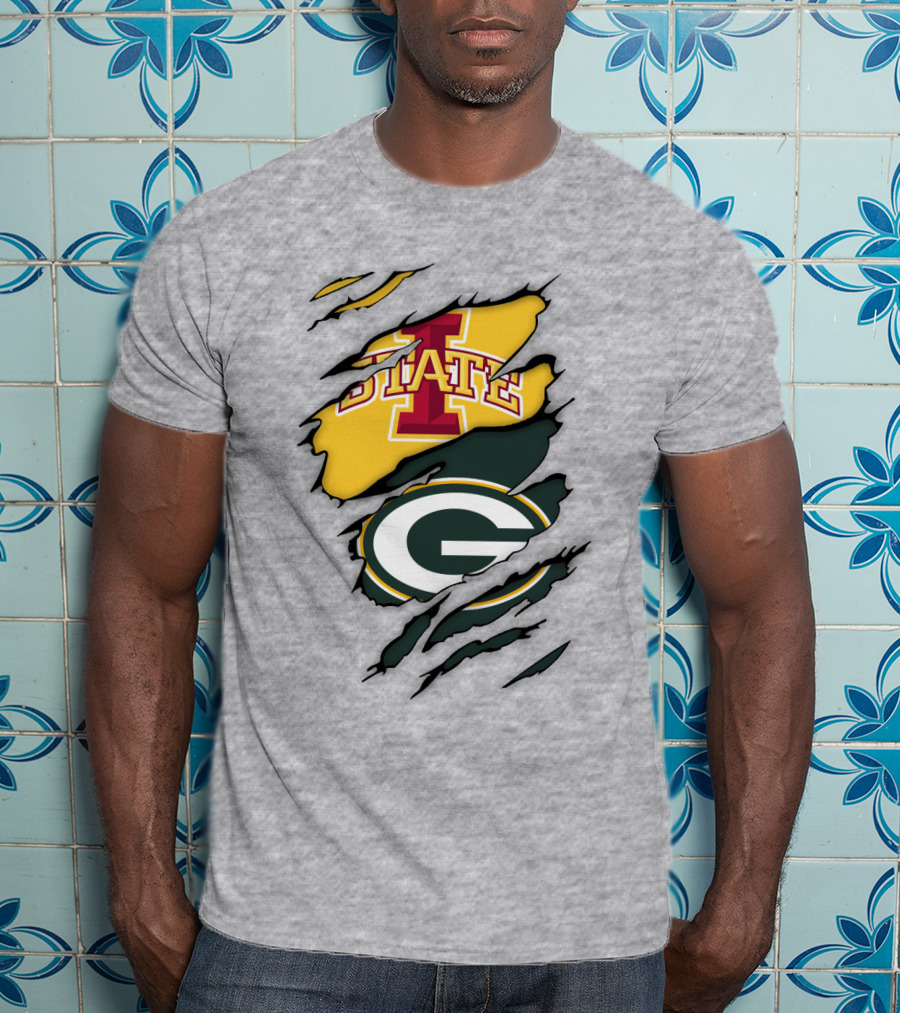 Green Bay Packers Iowa State Cyclones Torn Ripped Claw Marks T-Shirt