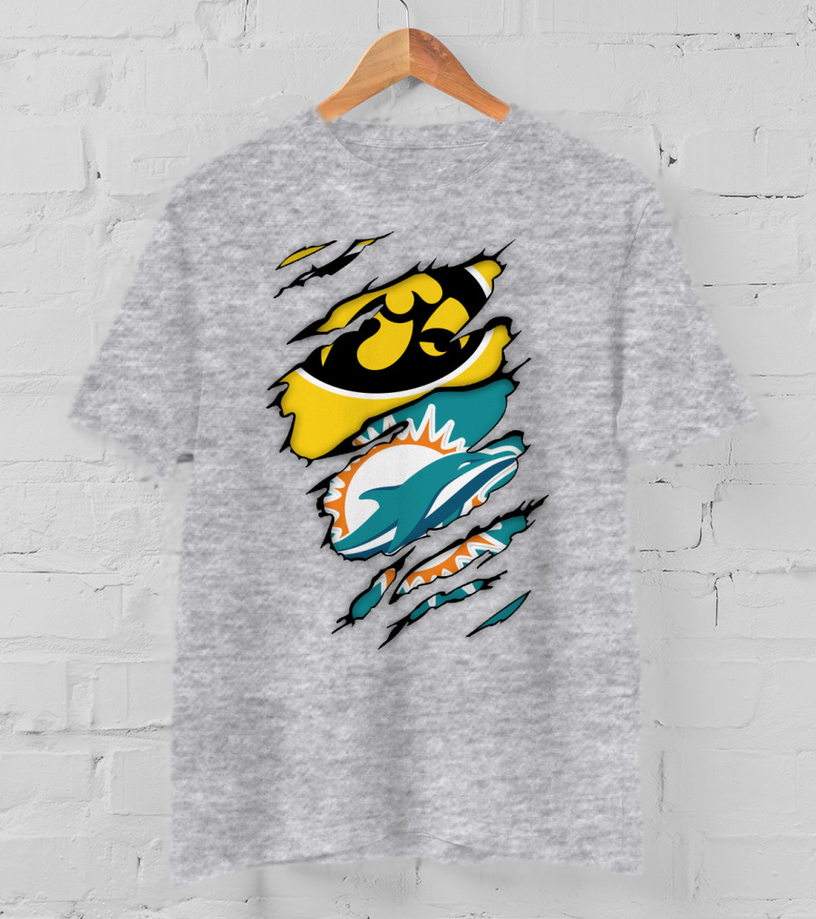 Miami Dolphins Iowa Hawkeyes Logo Mashup T-Shirt