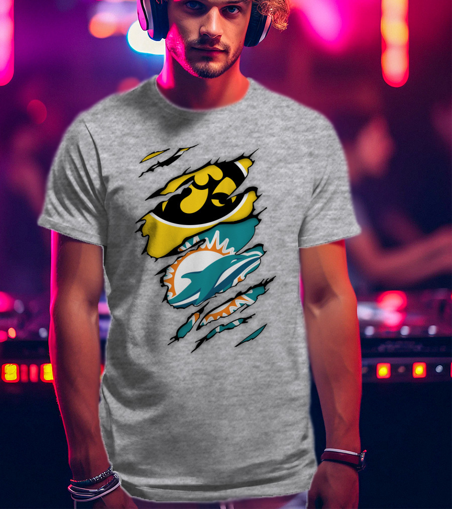 Miami Dolphins Iowa Hawkeyes Logo Mashup T-Shirt