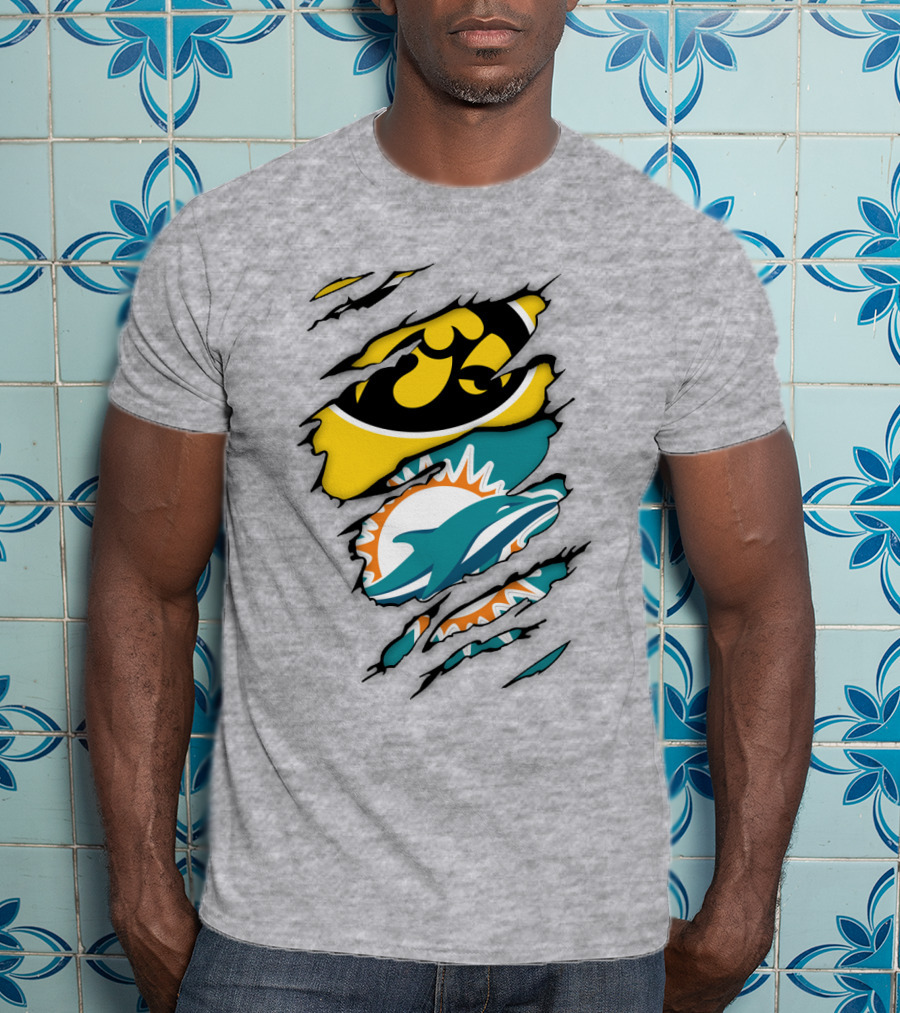 Miami Dolphins Iowa Hawkeyes Logo Mashup T-Shirt