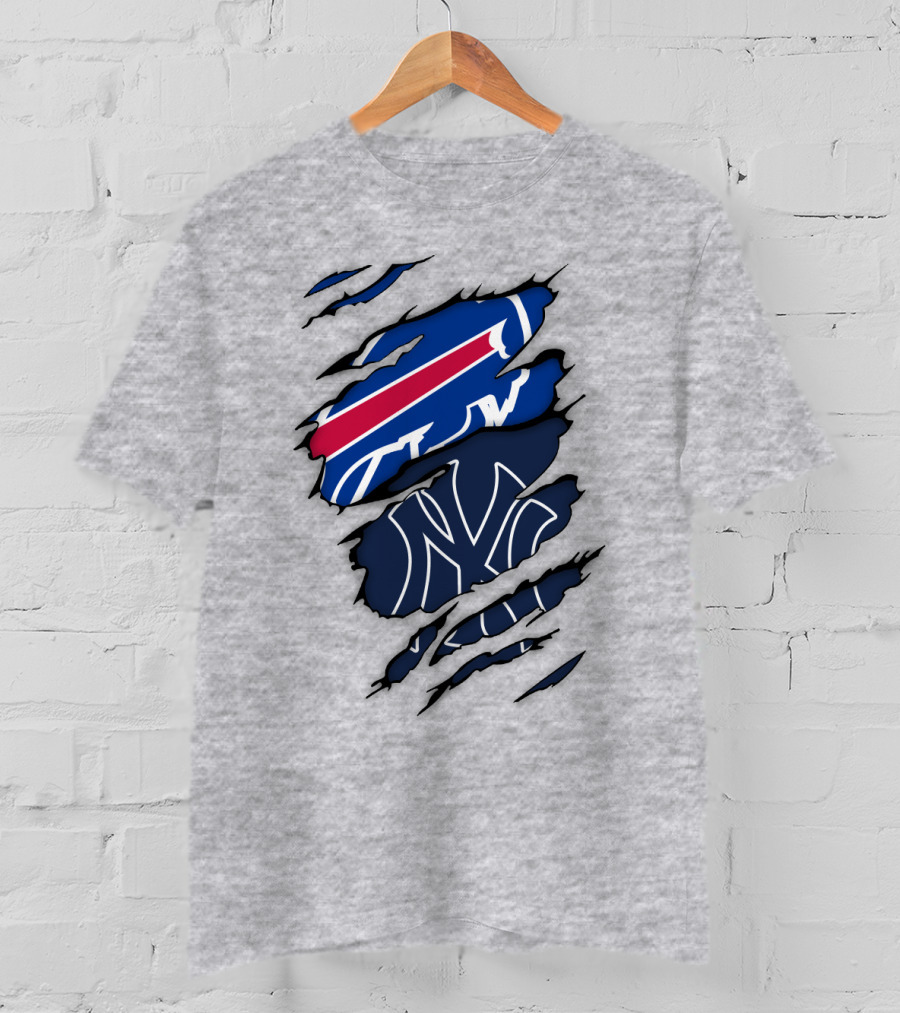 New York Yankees Buffalo Bills Torn Logo Mashup T-Shirt
